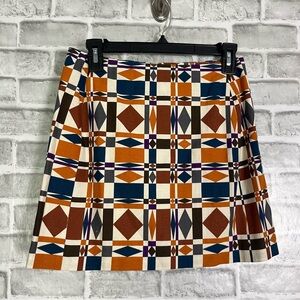 Sezane Malia Geometric Print Colorful Abstract Linen Blend Mini Skirt